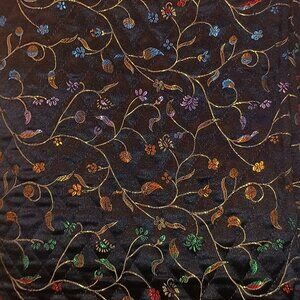 56"x44" Vintage Double Faced Quilted Diamond Black Satin Floral Quilting Fabric